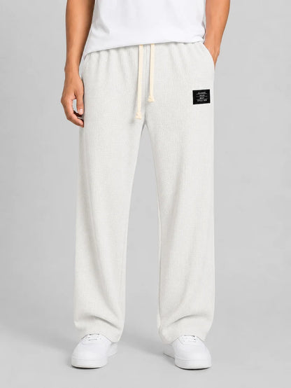 Men’s Textured Waffle Knit Trousers with Drawstring Waist