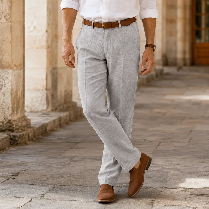 Men’s Relaxed Straight-Leg Linen Trousers with Belt Loops