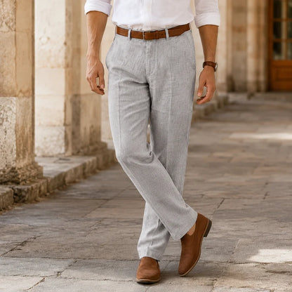 Men’s Relaxed Straight-Leg Linen Trousers with Belt Loops