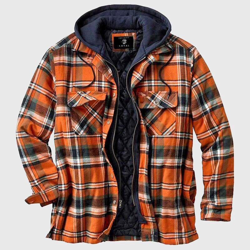 Men’s Hooded Quilted Plaid Shirt Jacket