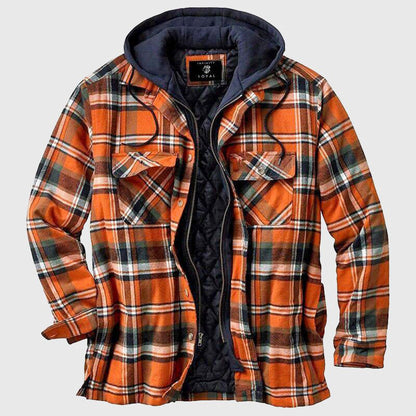 Men’s Hooded Quilted Plaid Shirt Jacket