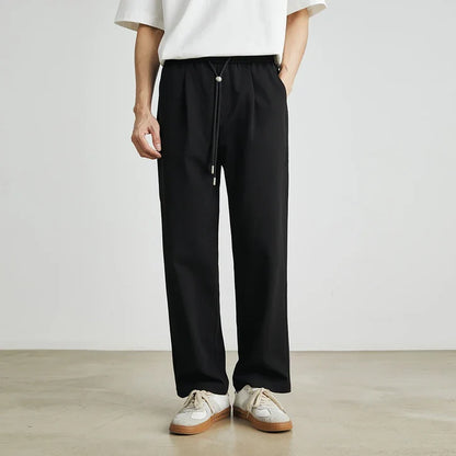 Men’s Straight-Leg Cotton-Blend Trousers with Drawcord Waist