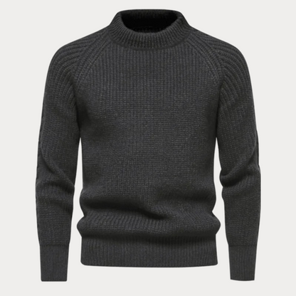 Men’s Textured Ribbed Mock-Neck Pullover Sweater