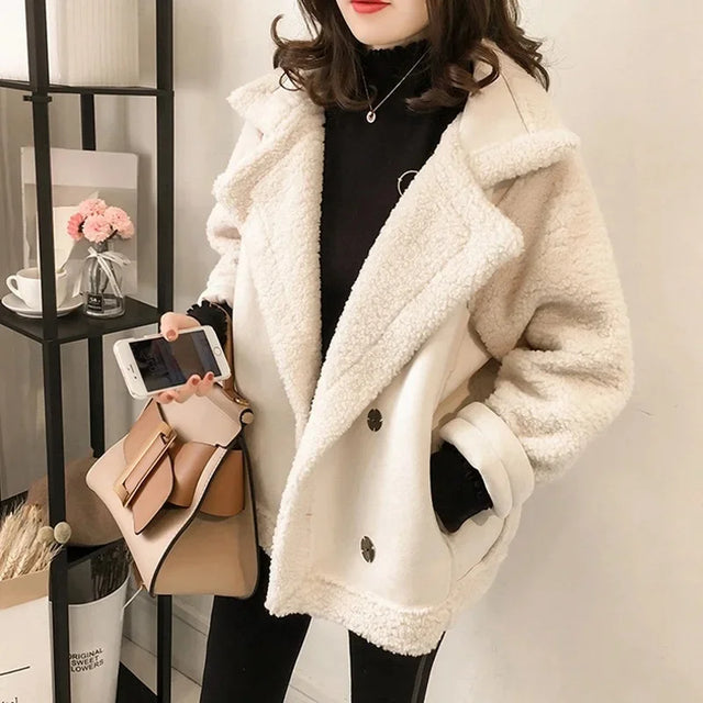 Women’s Suede-Effect Faux Shearling Winter Jacket