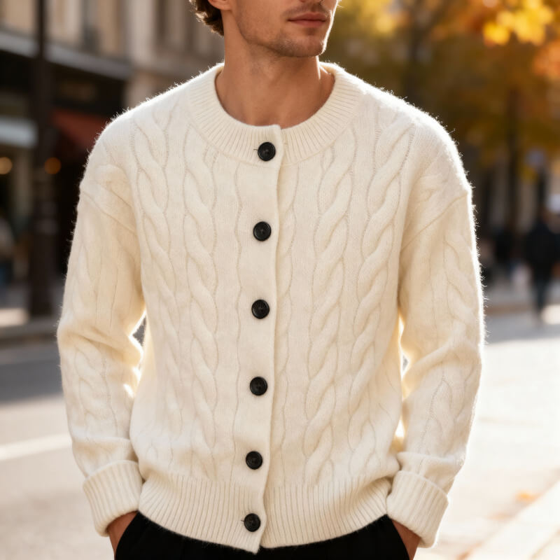 Men’s Wool-Knit Shawl Collar Button Cardigan Coat
