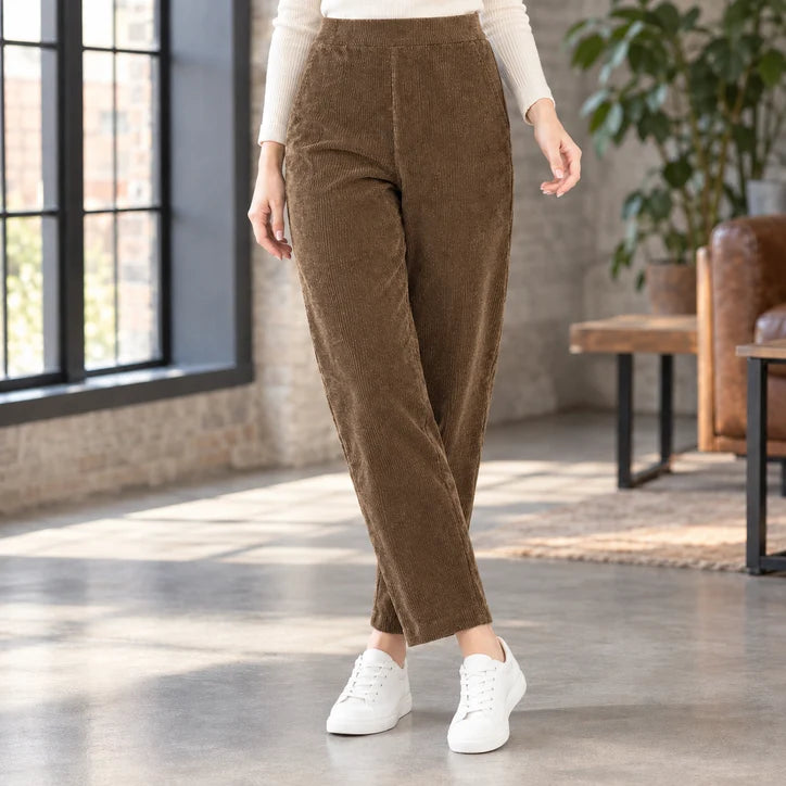 Women’s High-Rise Fleece-Lined Corduroy Tapered Pants