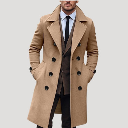 Men’s Tailored Double-Breasted Notch Lapel Overcoat
