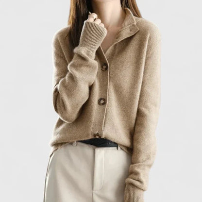 Women’s Relaxed Collared Knit Button-Front Cardigan with Long Sleeves