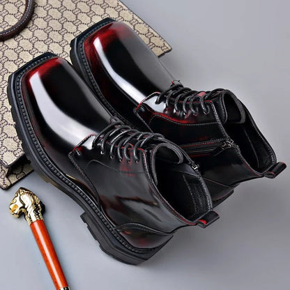 Men’s Leather Lace-Up Ankle Boots with Chunky Lug Sole