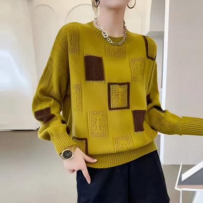 Women’s Printed Relaxed Crew Neck Knit Sweater