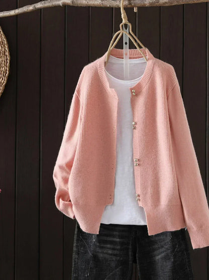 Women’s V-Neck Button-Through Ribbed Trim Cardigan