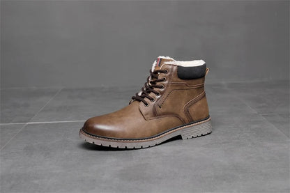 Men’s PU Leather-Style Winter Boots with Classic Round Toe