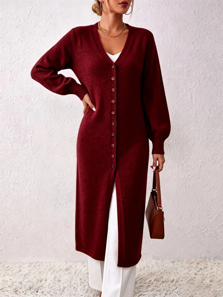Women's Heathered Knit Sweater Dress with Puff Sleeves and Ribbed Cuffs