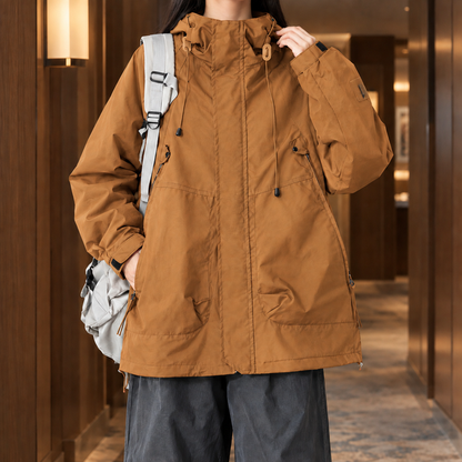 Relaxed Mid-Length Hooded Utility Jacket