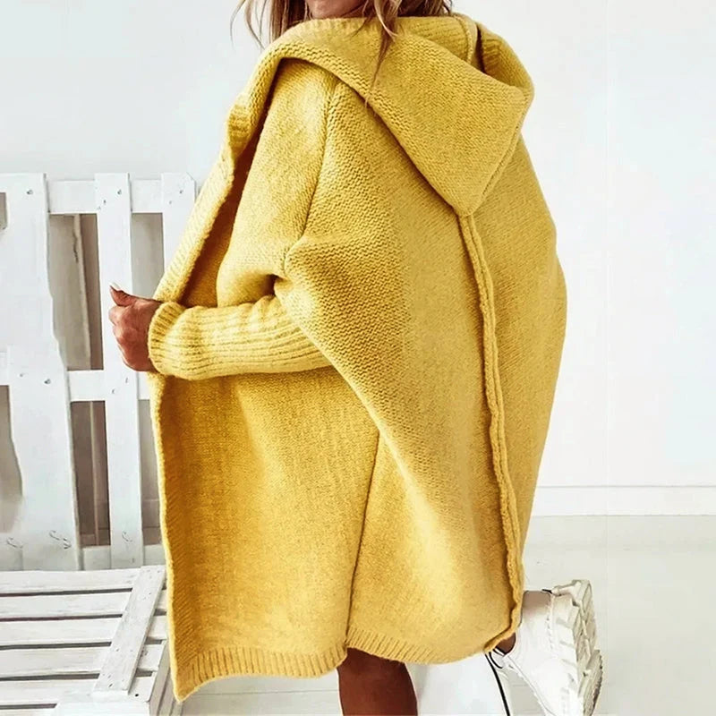 Women’s Oversized Knee-Length Hooded Knit Cardigan