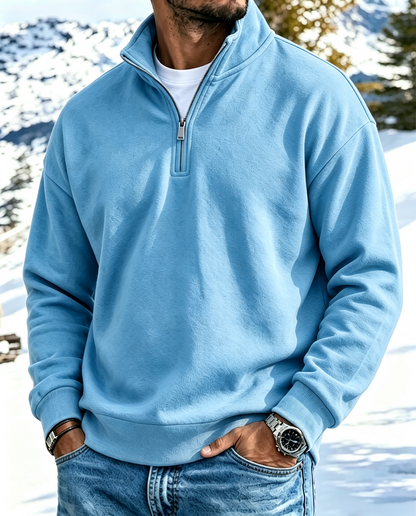 Men’s Cotton Relaxed Zip-Front Polo Sweatshirt