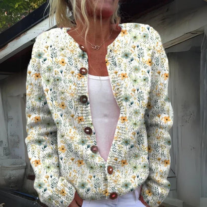 Women’s Printed Textured Knit Button-Front Relaxed Cardigan