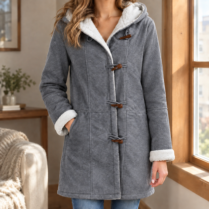 Plush-Lined Longline Toggle Jacket with Hood