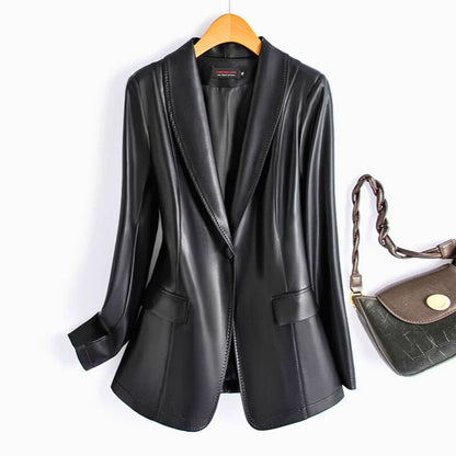 Women’s Longline Faux Leather Notch Lapel Blazer