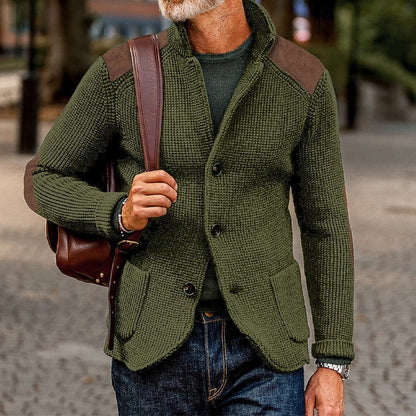 Men’s Textured Stand-Collar Button-Front Knit Cardigan