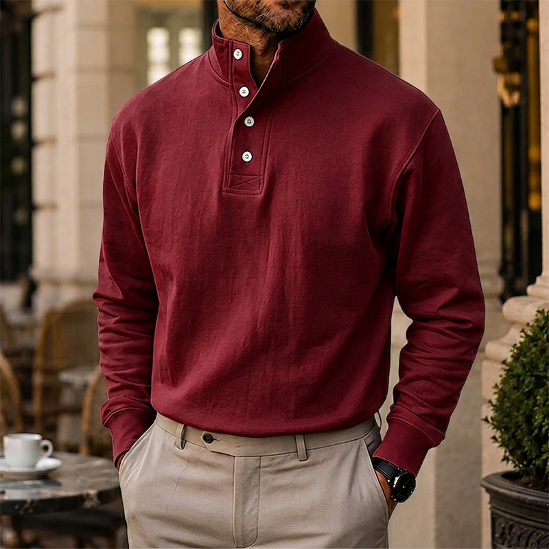 Men’s Cotton Relaxed Polo-Collar Sweatshirt