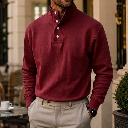 Men’s Cotton Relaxed Polo-Collar Sweatshirt