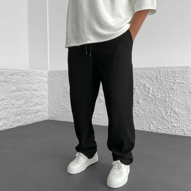 Men’s Relaxed Ribbed Knit Pants with Drawstring Waist