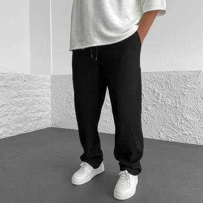 Men’s Relaxed Ribbed Knit Pants with Drawstring Waist
