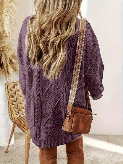 Women's Cable-Knit Sweater Dress with Classic Crew Neck