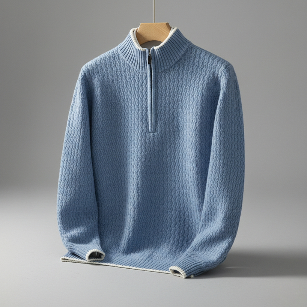 Men’s Textured Wave Knit Quarter-Zip Pullover