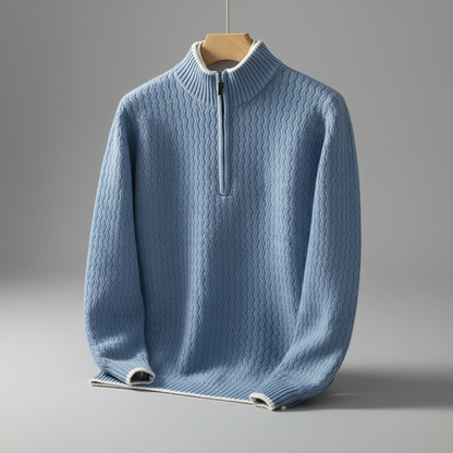 Men’s Textured Wave Knit Quarter-Zip Pullover