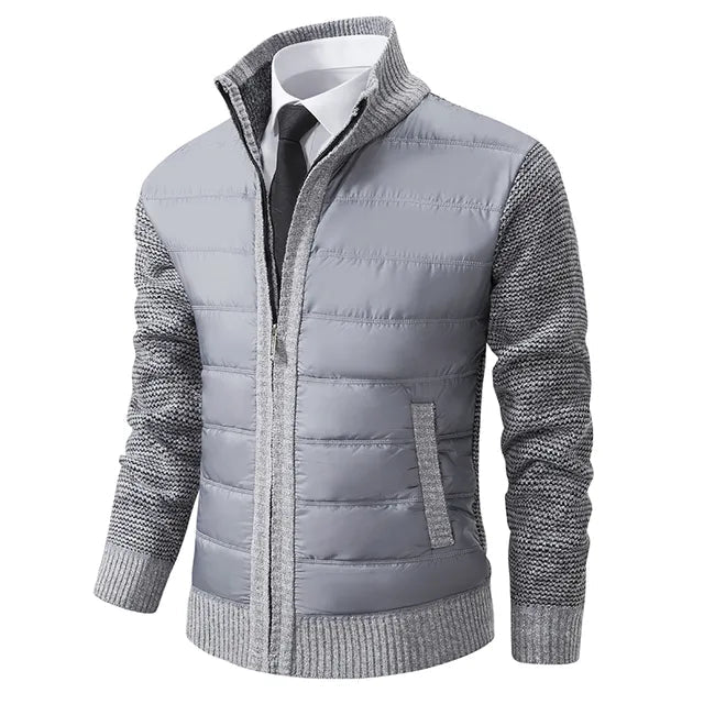 Men’s Quilted Front Knit-Sleeve Stand Collar Jacket