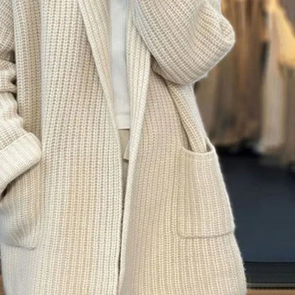 Women’s Longline Textured Open-Front Cardigan with Pockets
