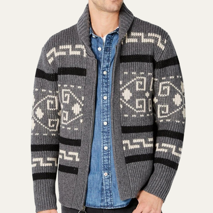 Men’s Patterned Jacquard Shawl Collar Cardigan