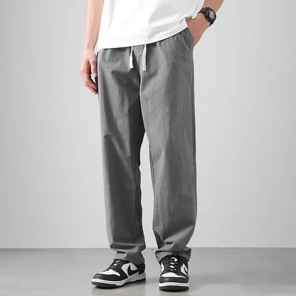Men’s Relaxed Tapered Linen Trousers with Drawstring Waist