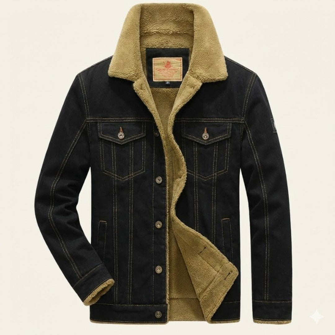 Men’s Sherpa-Collar Fleece-Lined Denim Trucker Jacket