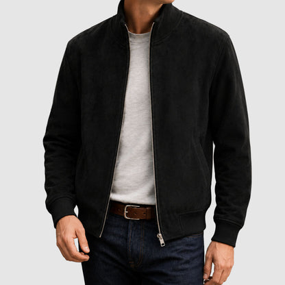Men’s Suede-Style Zip Jacket with Ribbed Trim
