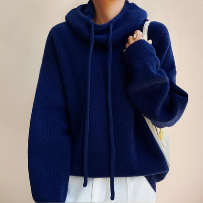 Women’s Oversized Textured Knit Cowl Neck Drawstring Pullover