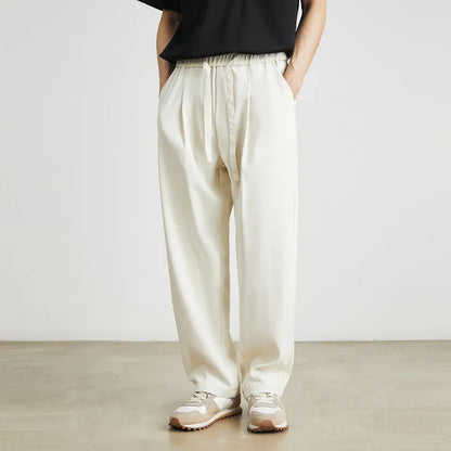 Men’s Relaxed Pleated Trousers with Elastic Drawstring Waist