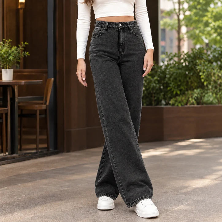 Women’s High-Rise Cotton-Blend Wide-Leg Jeans