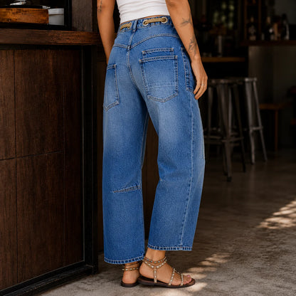Women’s Cropped Patchwork Wide-Leg Utility Jeans
