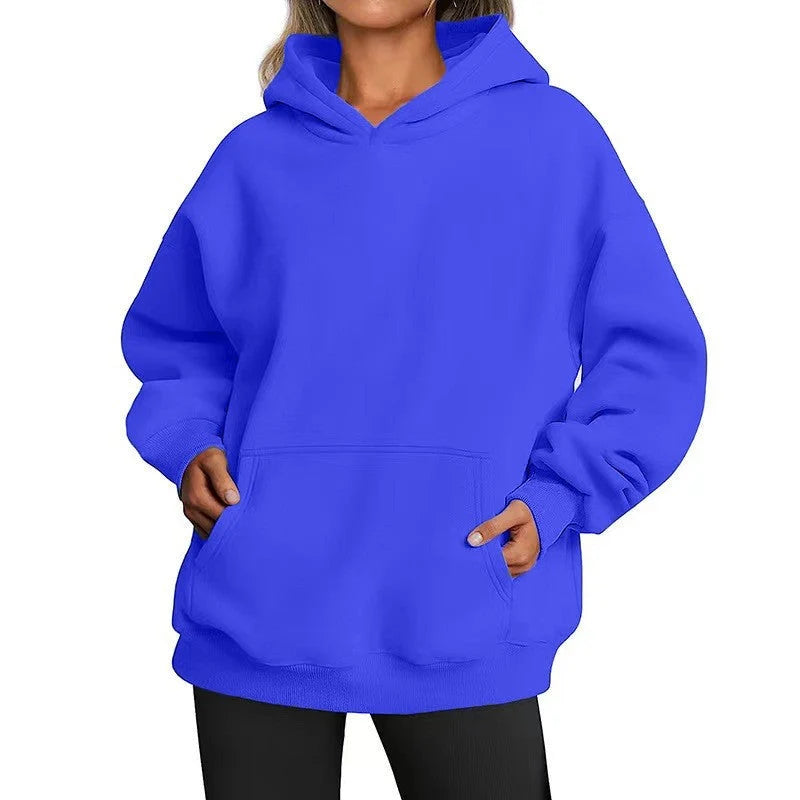 Women’s Oversized Brushed Hooded Pullover with Kangaroo Pocket