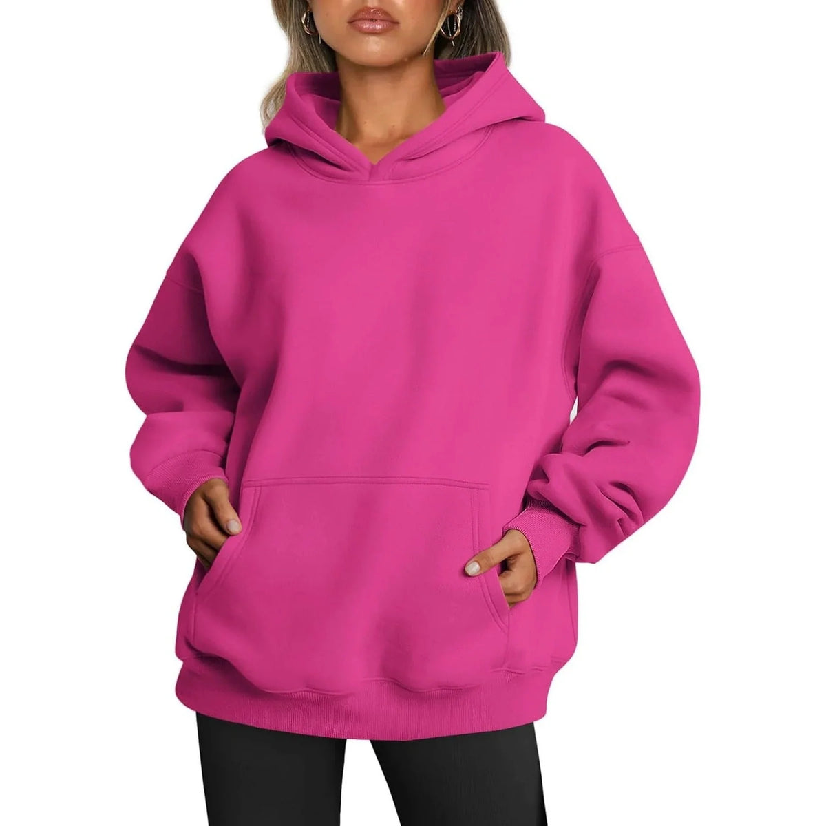 Women’s Oversized Cotton Blend Drop-Shoulder Pullover Hoodie