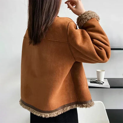 Women’s Genuine Sheepskin Jacket with Structured Transitional Style