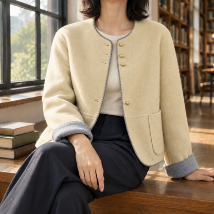 Women’s Wool Contrast Cuff Button Jacket