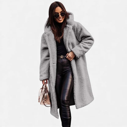 Women’s Longline Plush Faux-Fleece Coat with Tailored Fit