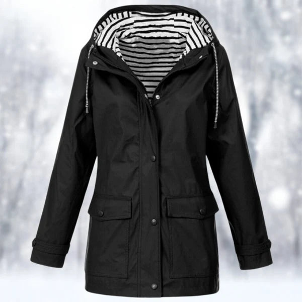 Women’s Lightweight Hooded Rain Coat with Front Flap Pockets