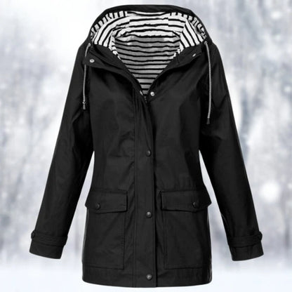 Women’s Lightweight Hooded Rain Coat with Front Flap Pockets