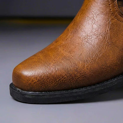 Men’s Genuine Leather Ankle Boots with Western Harness Strap