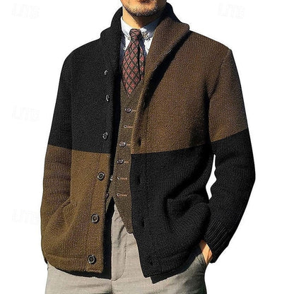 Men’s Color-Block Shawl Collar Button-Front Cardigan
